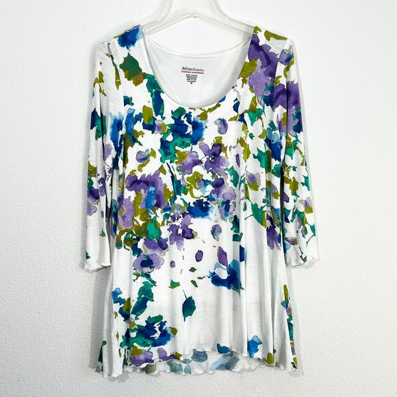 Miraclesuit Shapewear Womens M Top Floral Blouse Spring Comfy Flowy Lagenlook - Picture 1 of 8